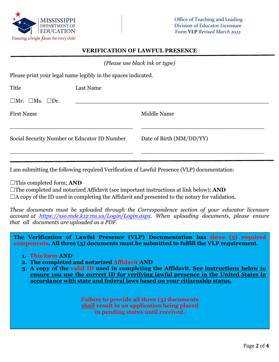 Verification of Lawful Presence - Mississippi, Page 2