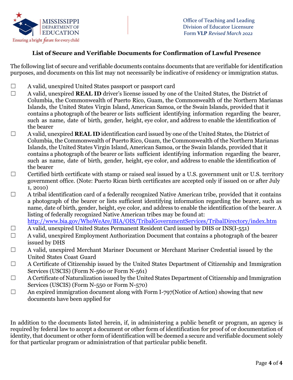 Verification of Lawful Presence - Mississippi, Page 4