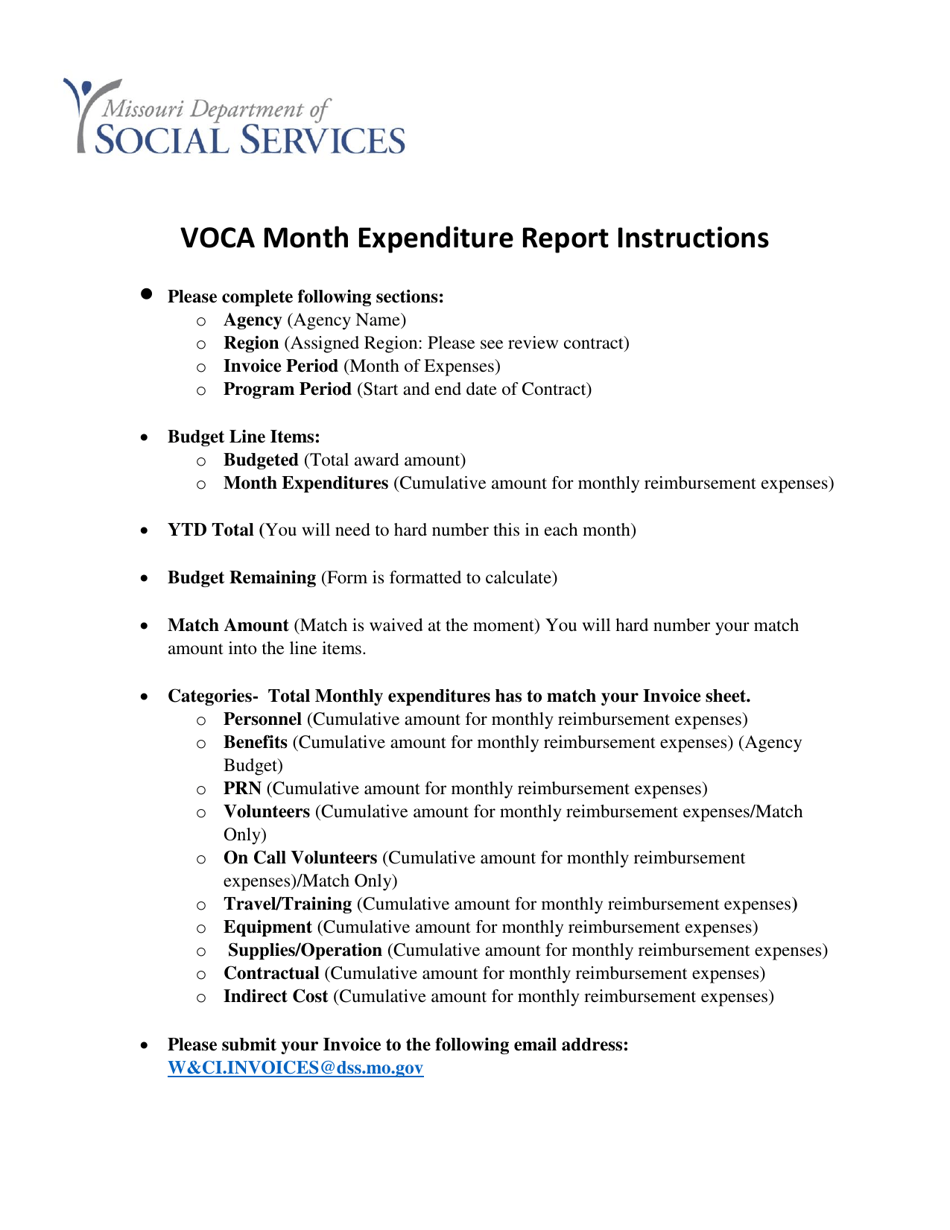 Instructions for Voca Month Expenditure Report - Missouri, Page 1