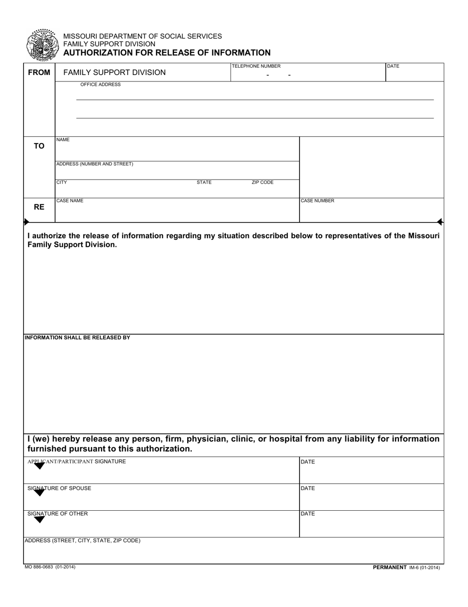 Form IM-6 (MO6886-0683) Authorization for Release of Information - Missouri, Page 1