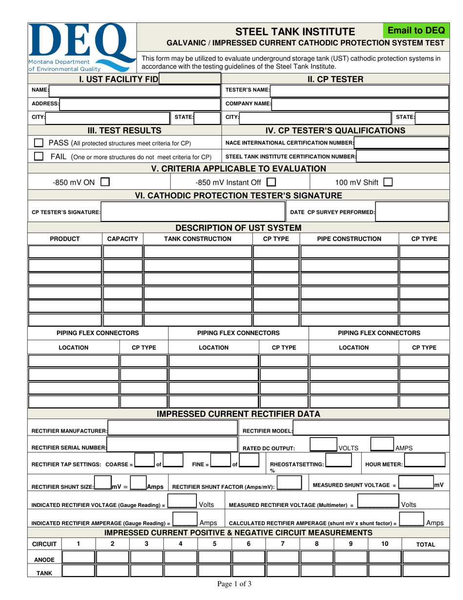 Steel Tank Institute Galvanic / Impressed Current Cathodic Protection System Test - Montana, Page 1