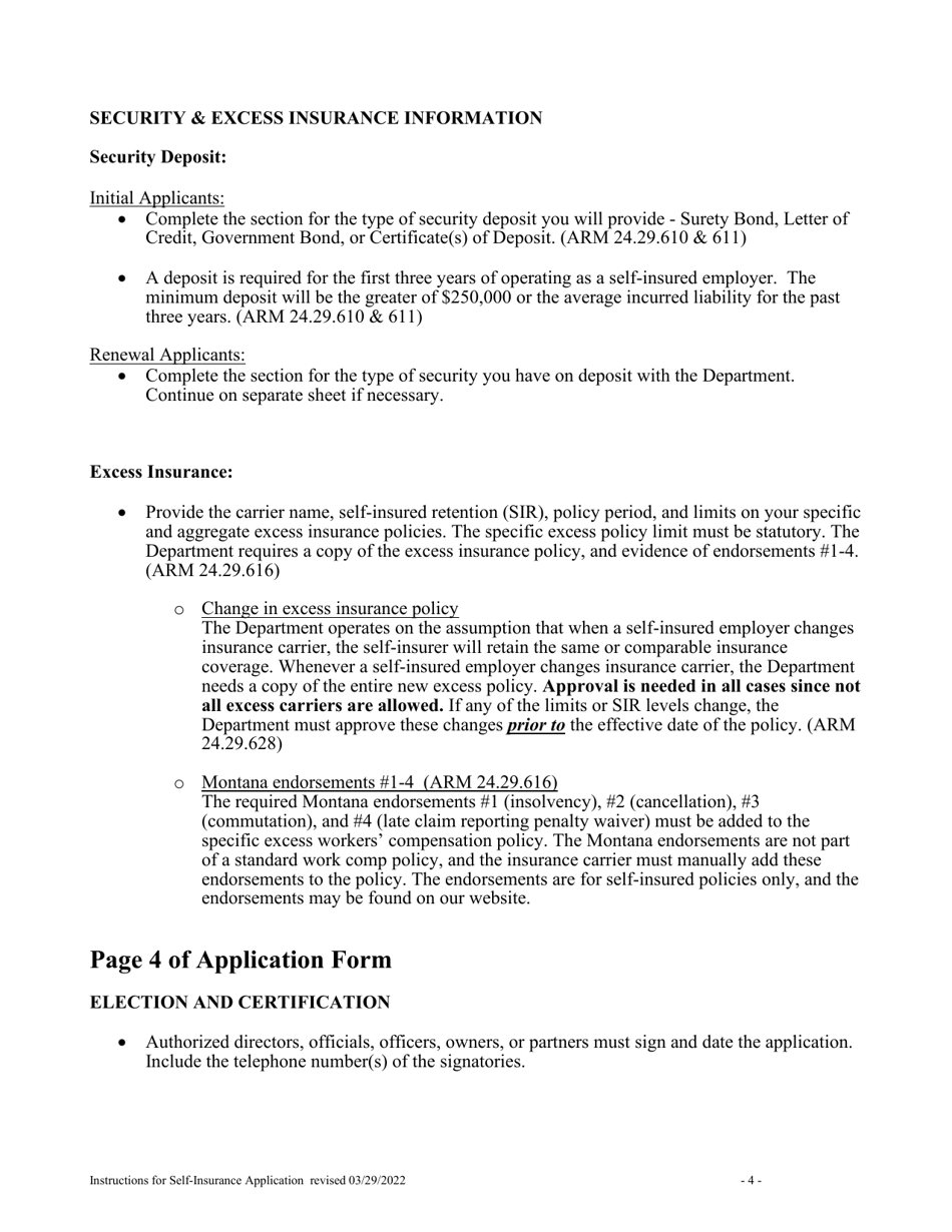 Instructions for Workers Compensation Self-insurance Application - Montana, Page 4