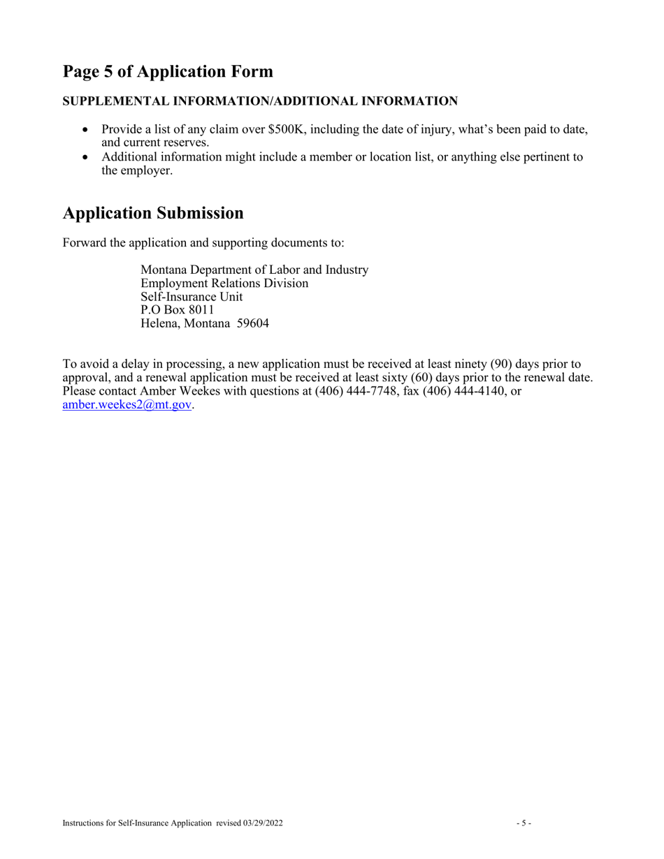 Instructions for Workers Compensation Self-insurance Application - Montana, Page 5