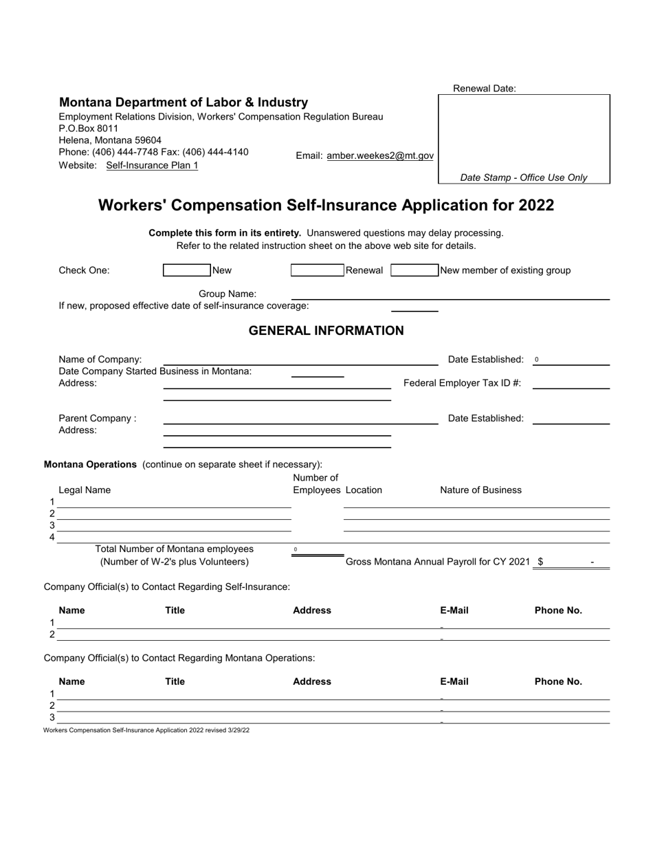 Workers Compensation Self-insurance Application - Montana, Page 1