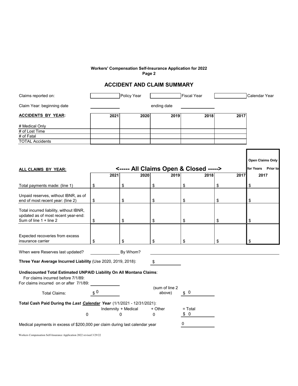 Workers Compensation Self-insurance Application - Montana, Page 2
