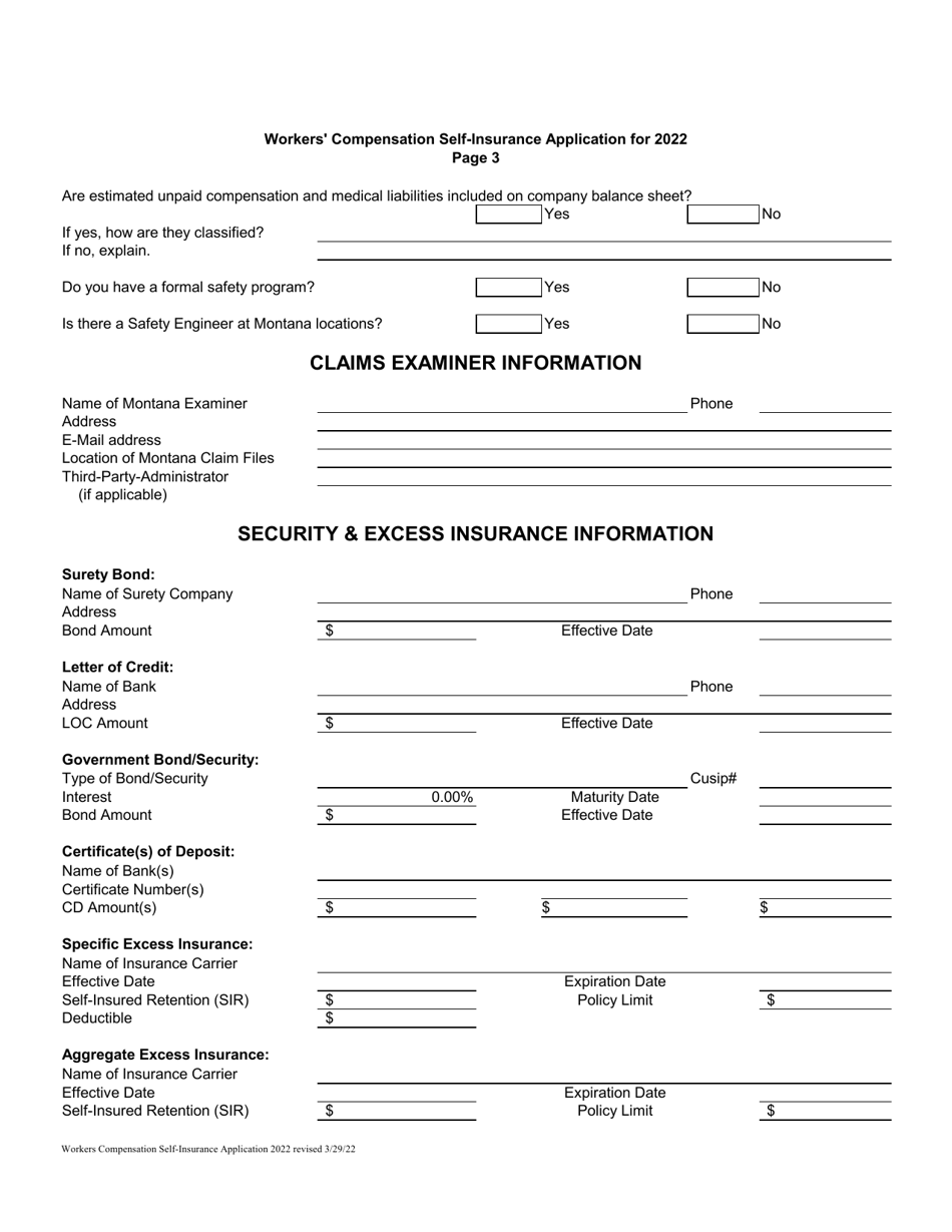 Workers Compensation Self-insurance Application - Montana, Page 3