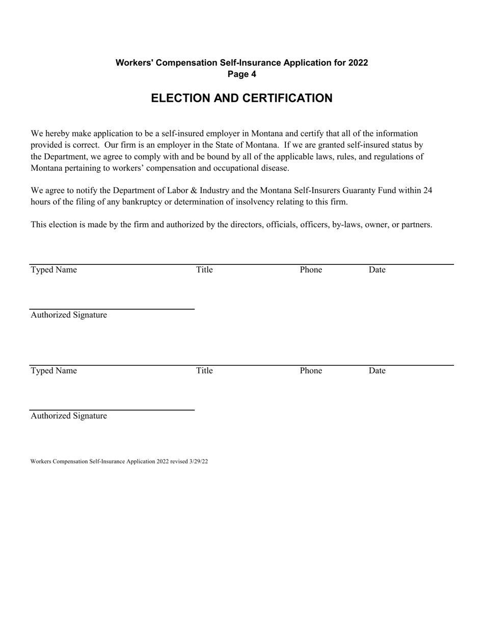 Workers Compensation Self-insurance Application - Montana, Page 4