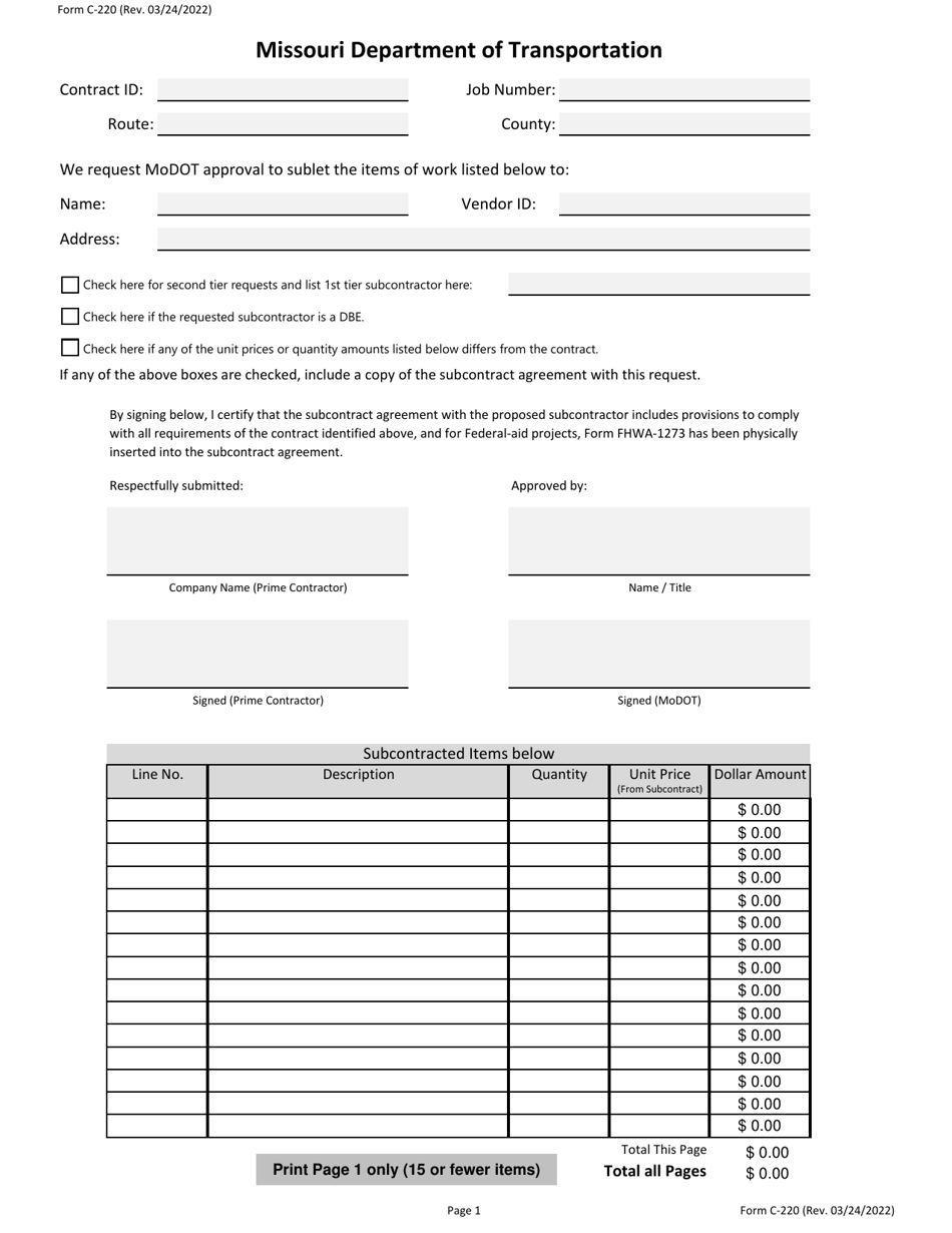 Form C-220 - Fill Out, Sign Online and Download Fillable PDF, Missouri ...