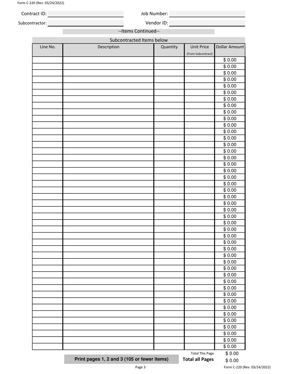 Form C-220 Request to Subcontract Work - Missouri, Page 4
