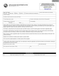 State Form 22465 &quot;Application for Interim Plates&quot; - Indiana