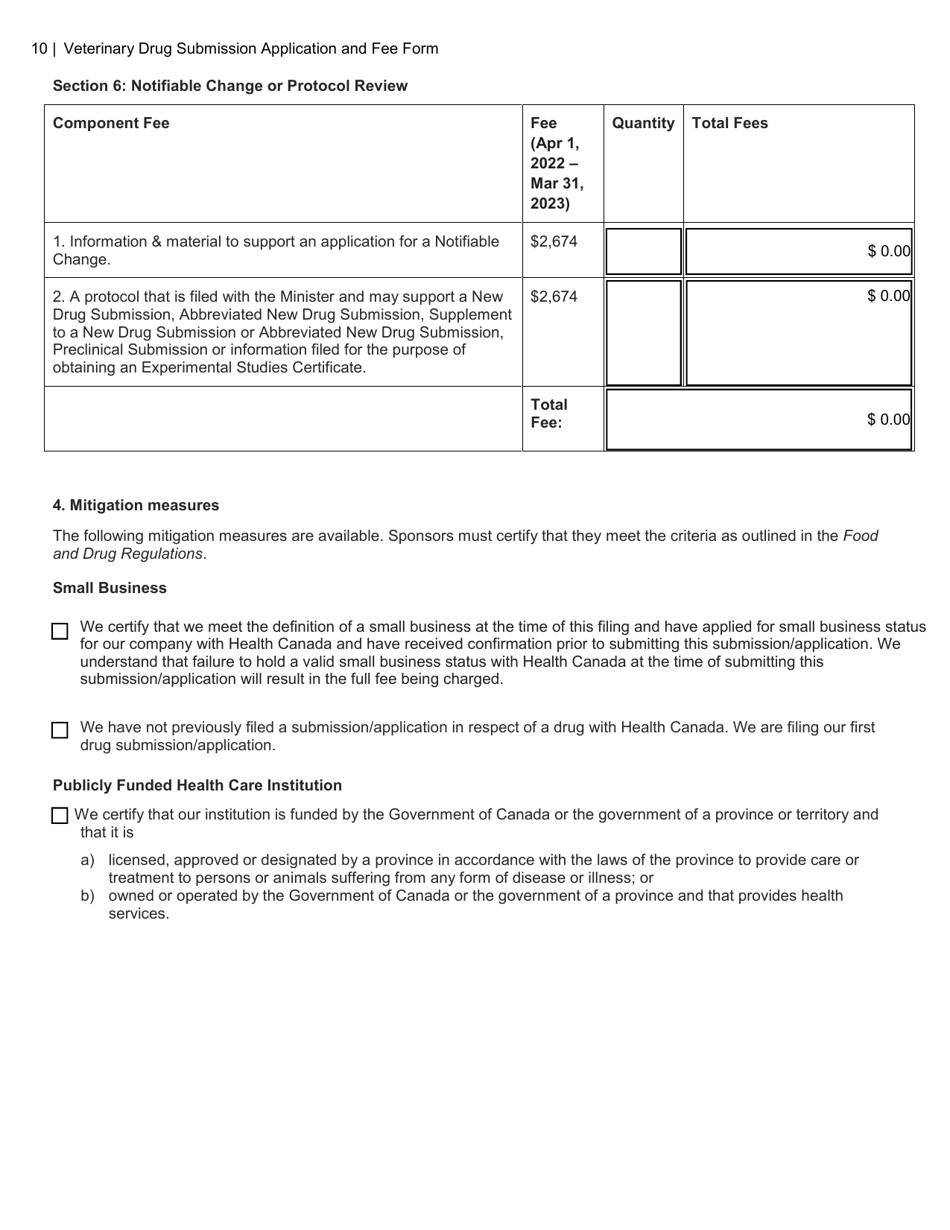 Veterinary Drug Submission Application and Fee Form - Canada, Page 10