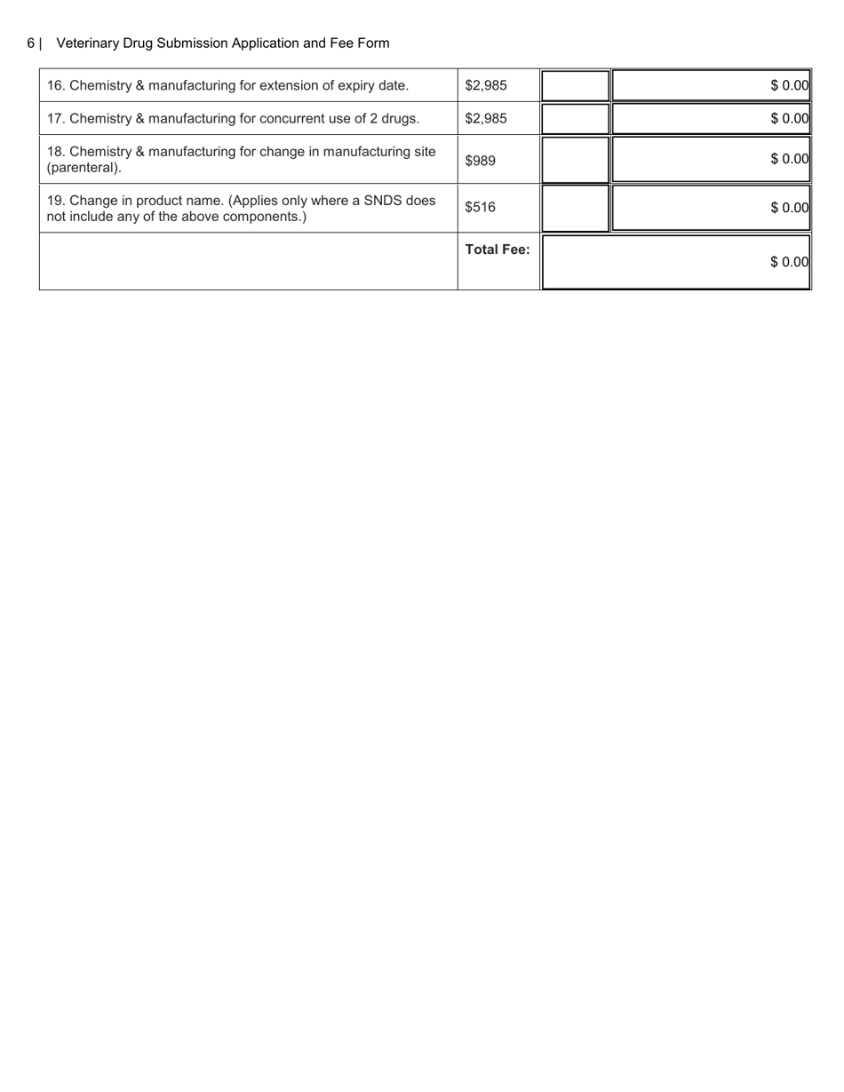 Veterinary Drug Submission Application and Fee Form - Canada, Page 6