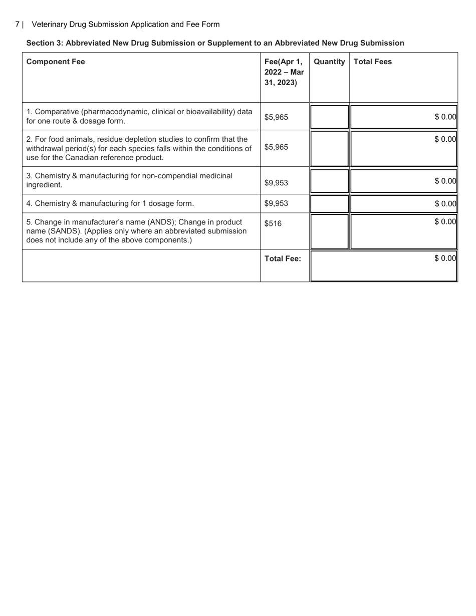 Veterinary Drug Submission Application and Fee Form - Canada, Page 7