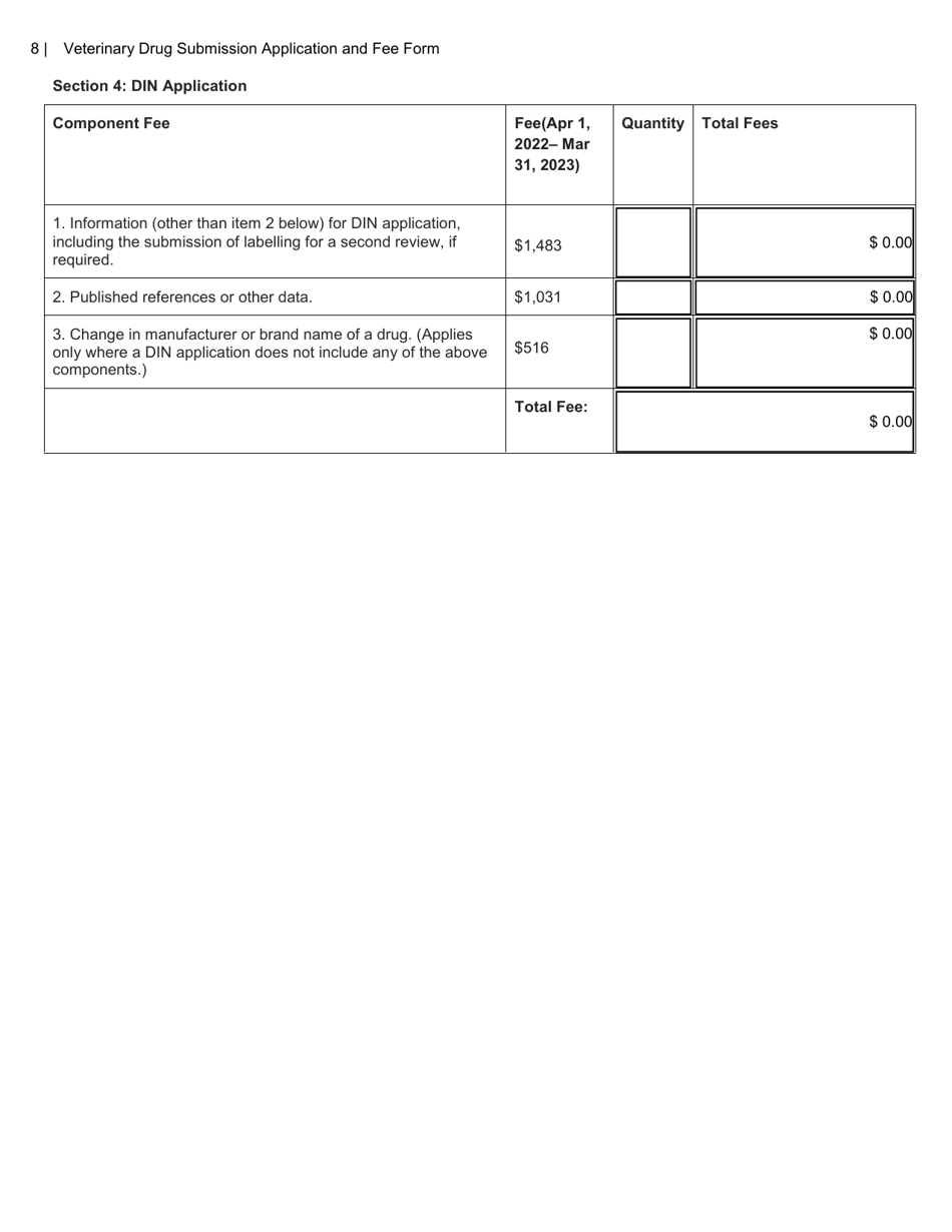 Veterinary Drug Submission Application and Fee Form - Canada, Page 8