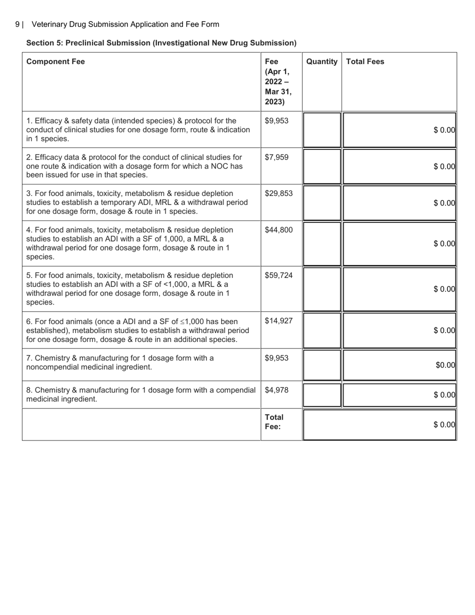Veterinary Drug Submission Application and Fee Form - Canada, Page 9