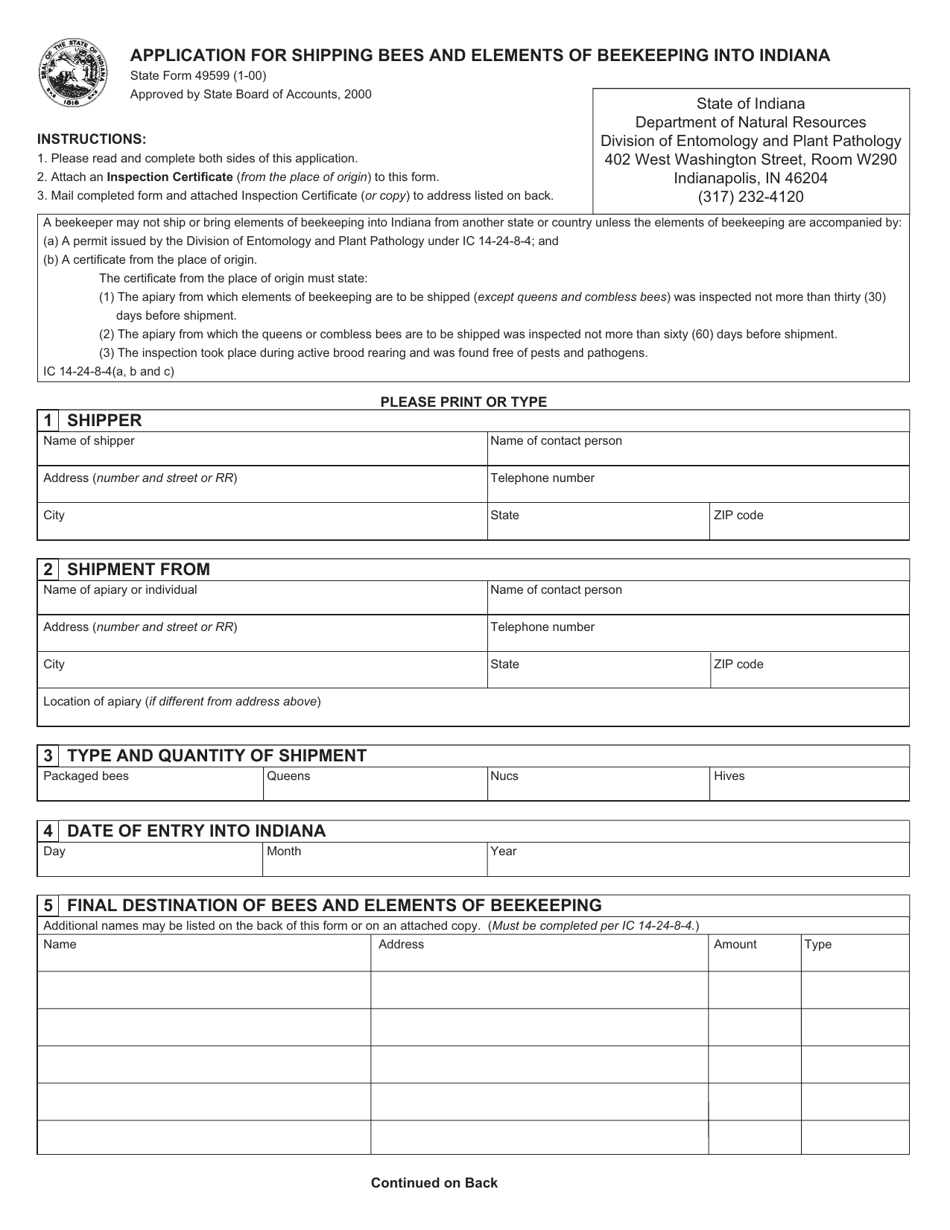 State Form 49599 - Fill Out, Sign Online and Download Printable PDF ...