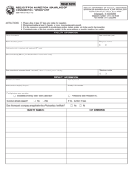 State Form 53118 Request for Inspection/Sampling of Commodities for Export - Indiana