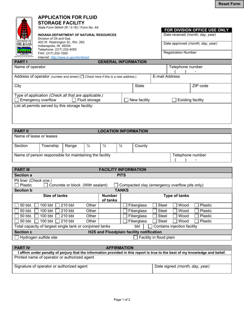 State Form 56444 (A4) Application for Fluid Storage Facility - Indiana