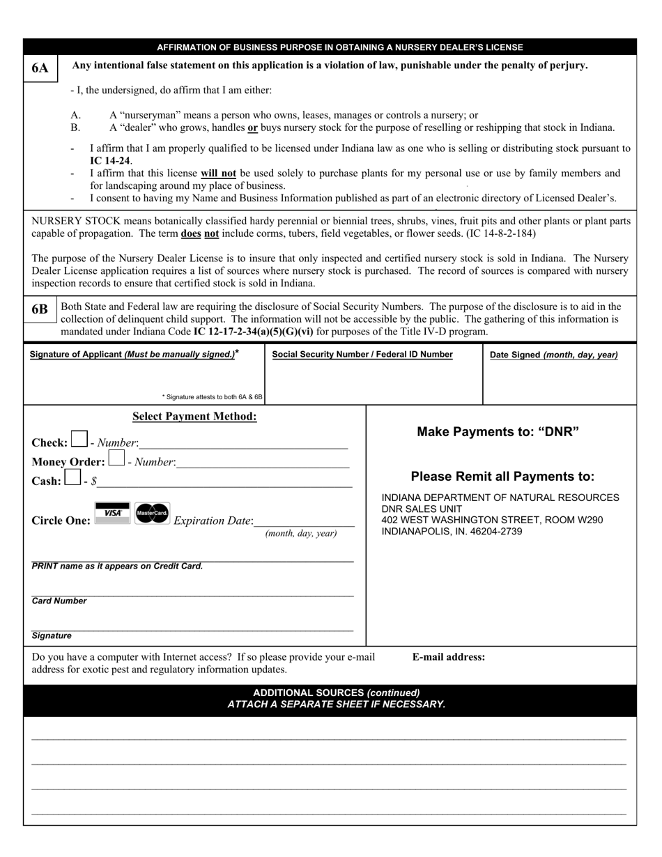 State Form 42898 Application for Nursery Dealers License - Indiana, Page 2
