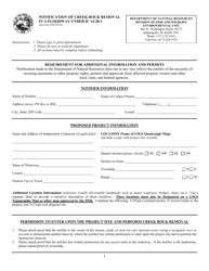 Document preview: State Form 54018 Notification of Creek Rock Removal in a Floodway Under Ic 14-28-1 - Indiana