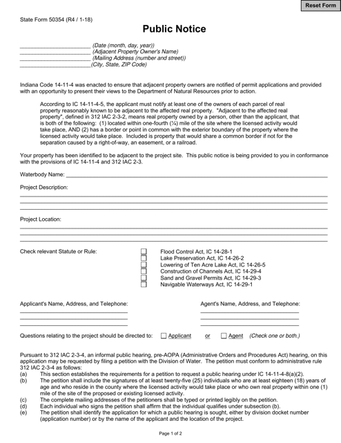 State Form 50354 Public Notice - Indiana