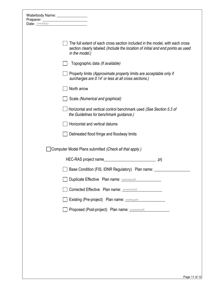 State Form 52882 Hydraulic Modeling Checklist - Indiana, Page 11