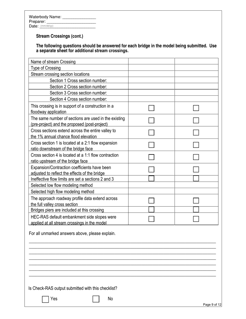 State Form 52882 Hydraulic Modeling Checklist - Indiana, Page 9