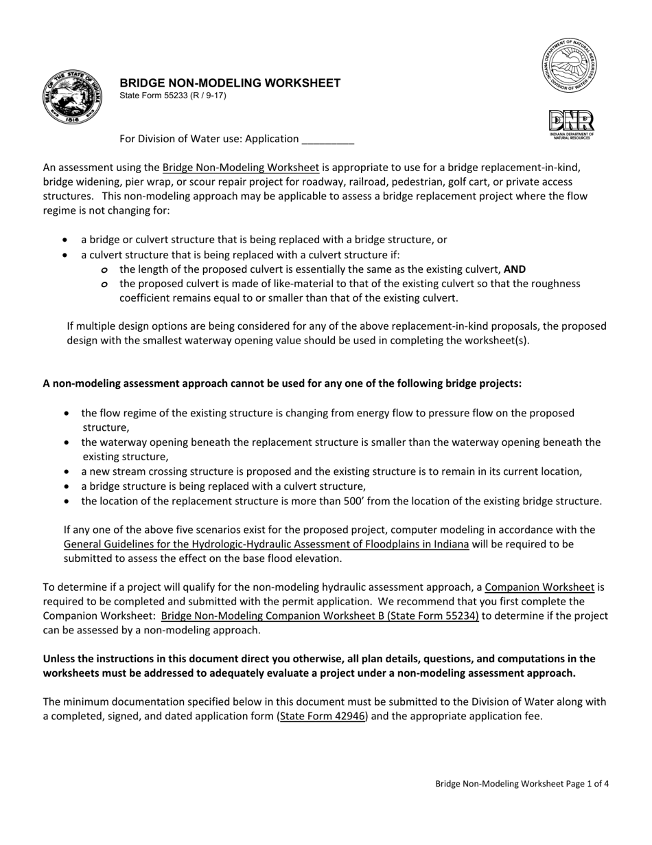 State Form 55233 Bridge Non-modeling Worksheet - Indiana, Page 2