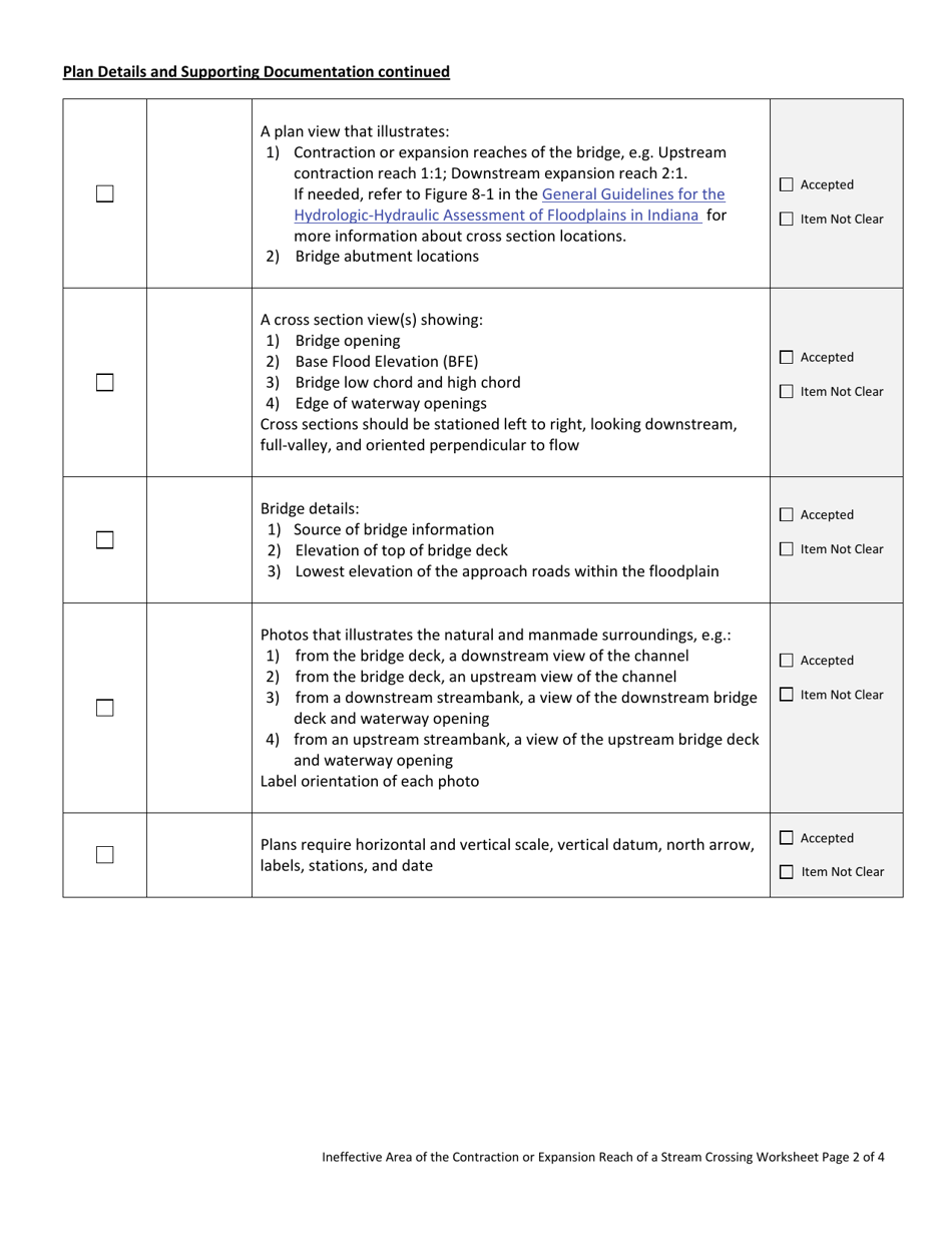 State Form 55235 Ineffective Area of the Contraction or Expansion Reach of a Stream Crossing Non-modeling Worksheet - Indiana, Page 3