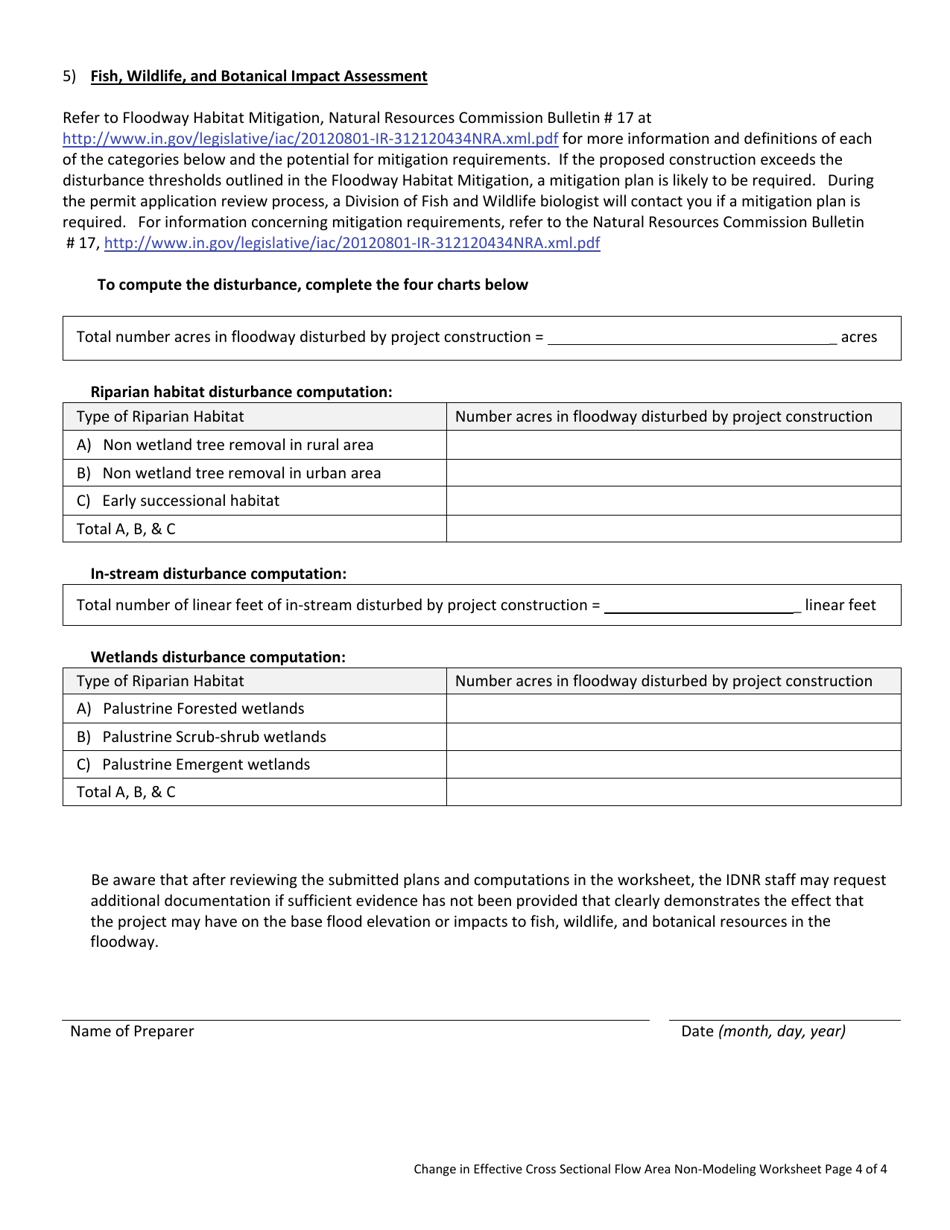 State Form 55236 Change in Effective Cross Sectional Flow Area Non-modeling Worksheet - Indiana, Page 5