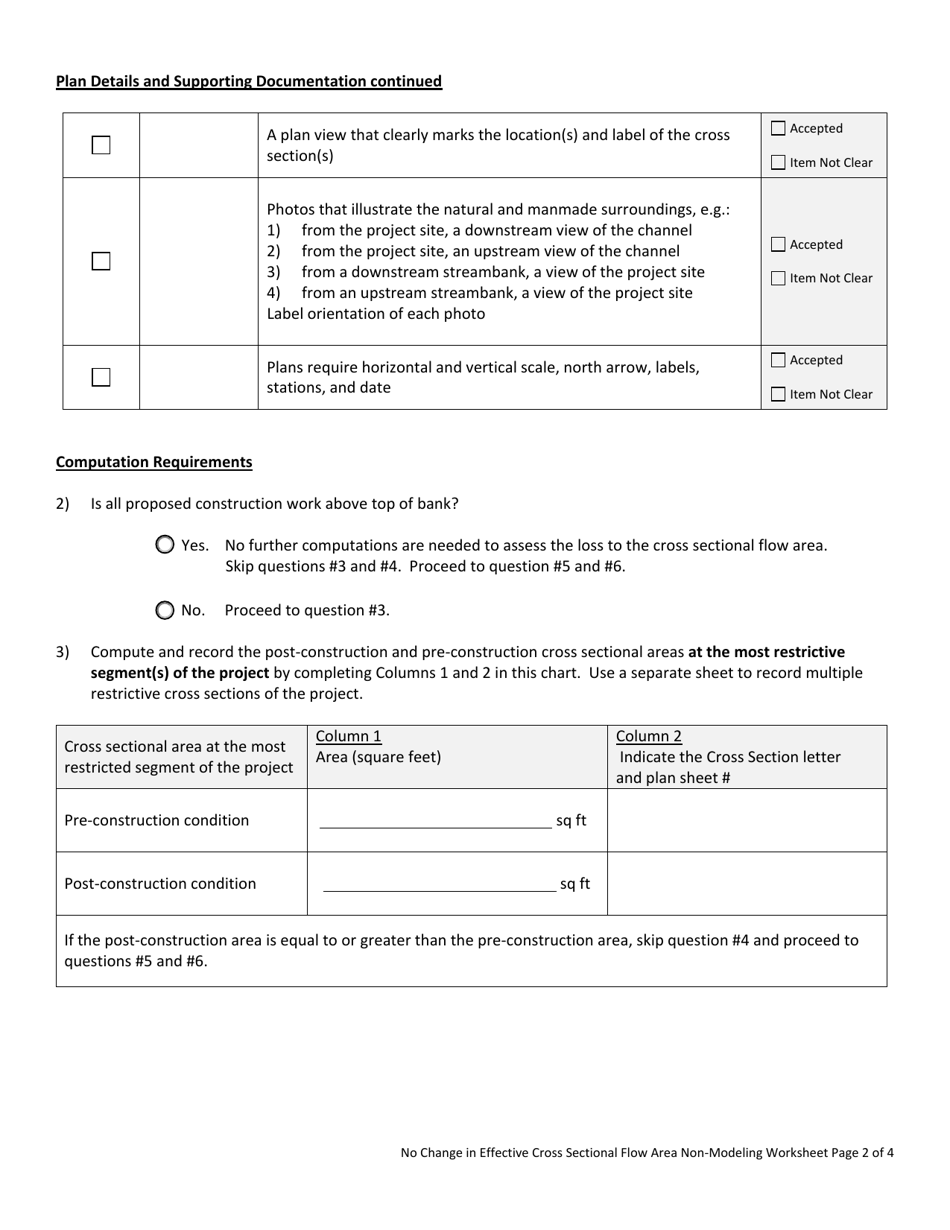 State Form 55238 No Change in Effective Cross Sectional Flow Area Non-modeling Worksheet - Indiana, Page 3