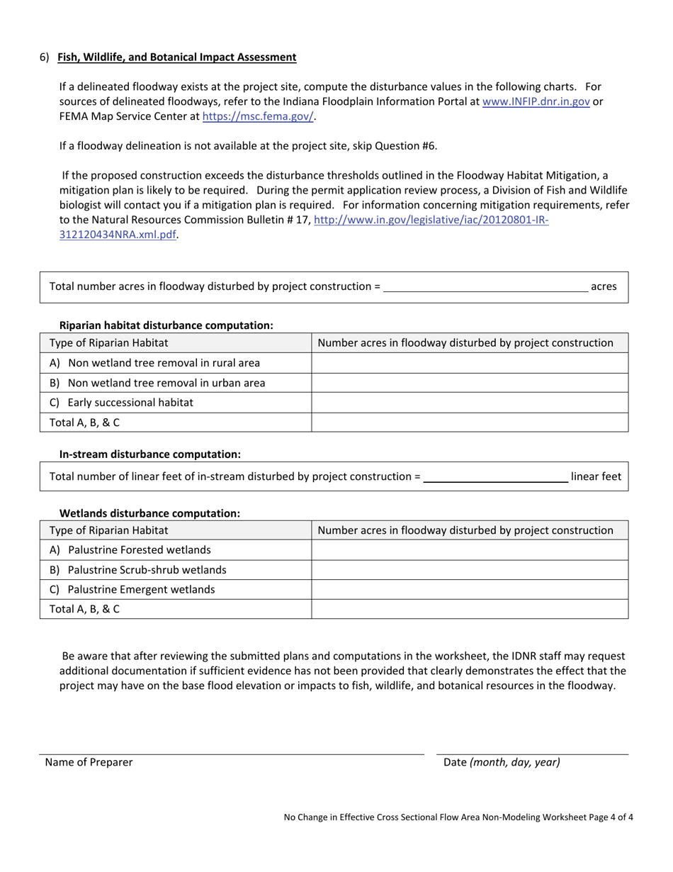 State Form 55238 No Change in Effective Cross Sectional Flow Area Non-modeling Worksheet - Indiana, Page 5