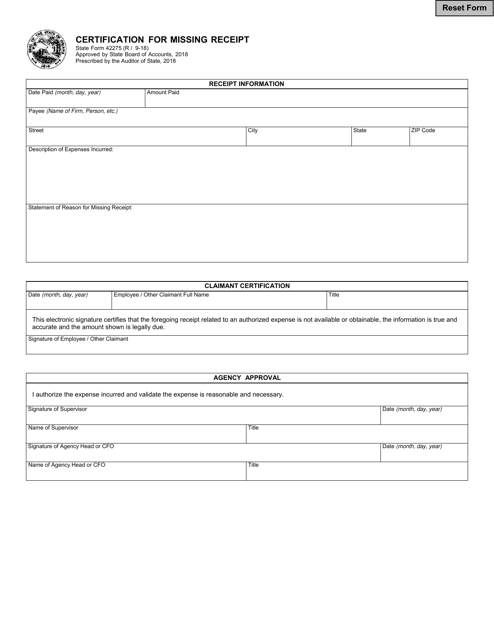 State Form 42275  Printable Pdf