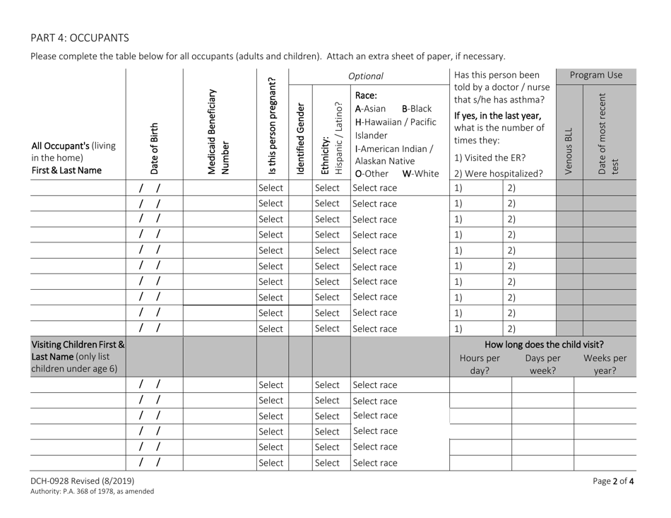 Form DCH-0928 Lead Safe Home Program Application - Michigan, Page 2