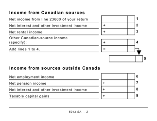 Form 5013-SA Schedule A Statement of World Income - Large Print - Canada, Page 2