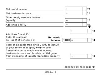 Form 5013-SA Schedule A Statement of World Income - Large Print - Canada, Page 3