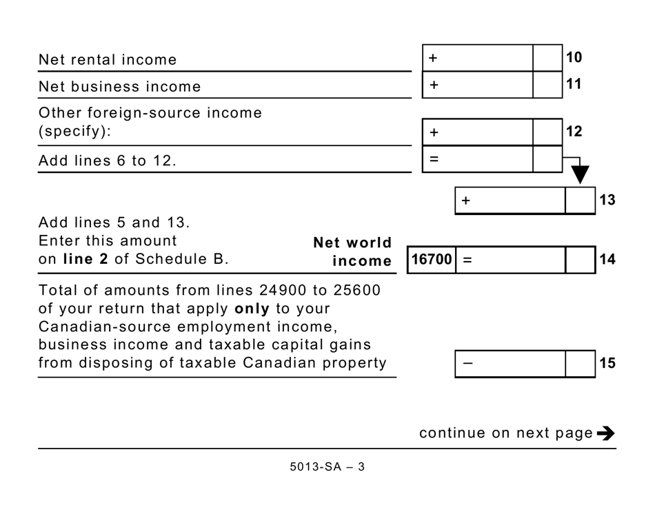 Form 5013-SA Schedule A Statement of World Income - Large Print - Canada, Page 3