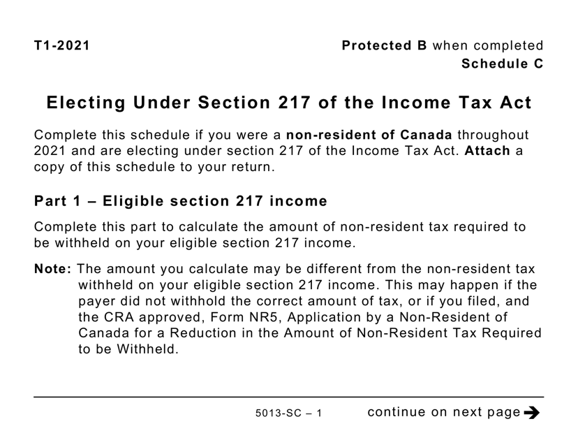 Form 5013-SC Schedule C Electing Under Section 217 of the Income Tax Act - Large Print - Canada, 2021