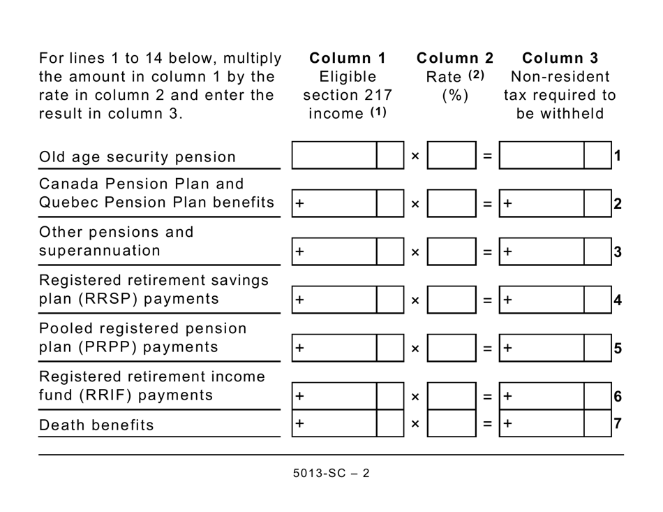 Form 5013-SC Schedule C Electing Under Section 217 of the Income Tax Act - Large Print - Canada, Page 2