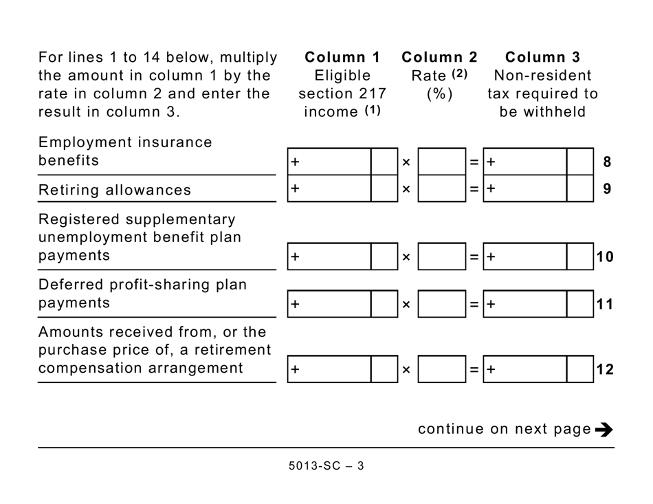 Form 5013-SC Schedule C Electing Under Section 217 of the Income Tax Act - Large Print - Canada, Page 3