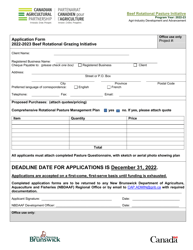 Document preview: Beef Rotational Grazing Initiative Application Form - New Brunswick, Canada, 2023