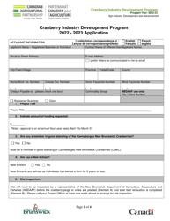 Document preview: Cranberry Industry Development Program Application - New Brunswick, Canada, 2023