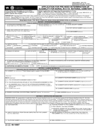 VA Form 40-10007 Application for Pre-need Determination of Eligibility for Burial in a VA National Cemetery