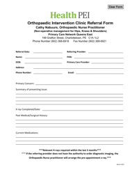 Document preview: Orthopaedic Intervention Clinic Referral Form - Prince Edward Island, Canada