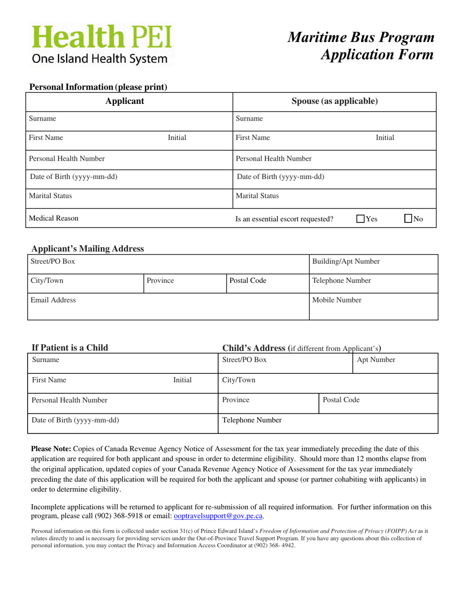 Maritime Bus Program Application Form - Prince Edward Island, Canada, Page 2