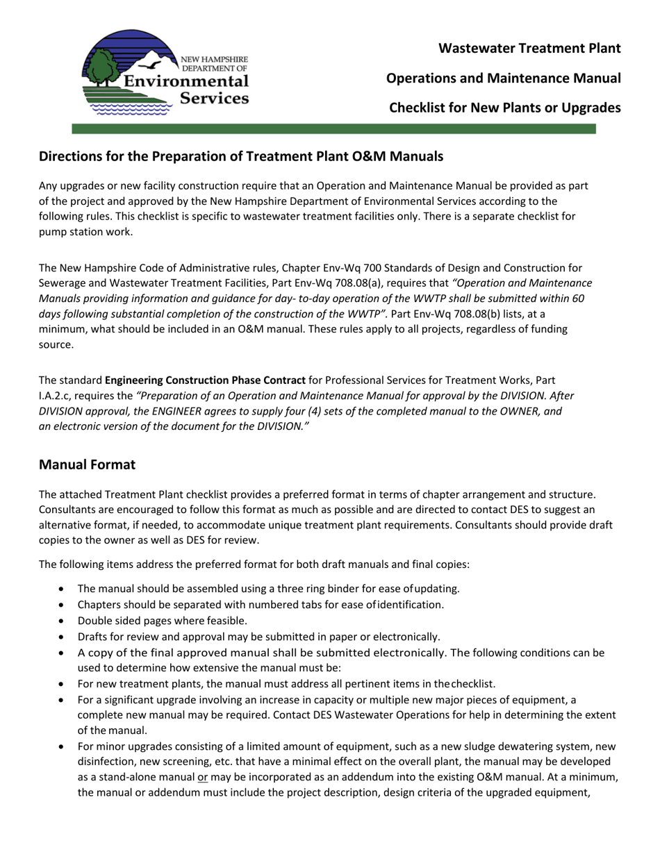 New Hampshire Wastewater Treatment Plant Operations and Maintenance