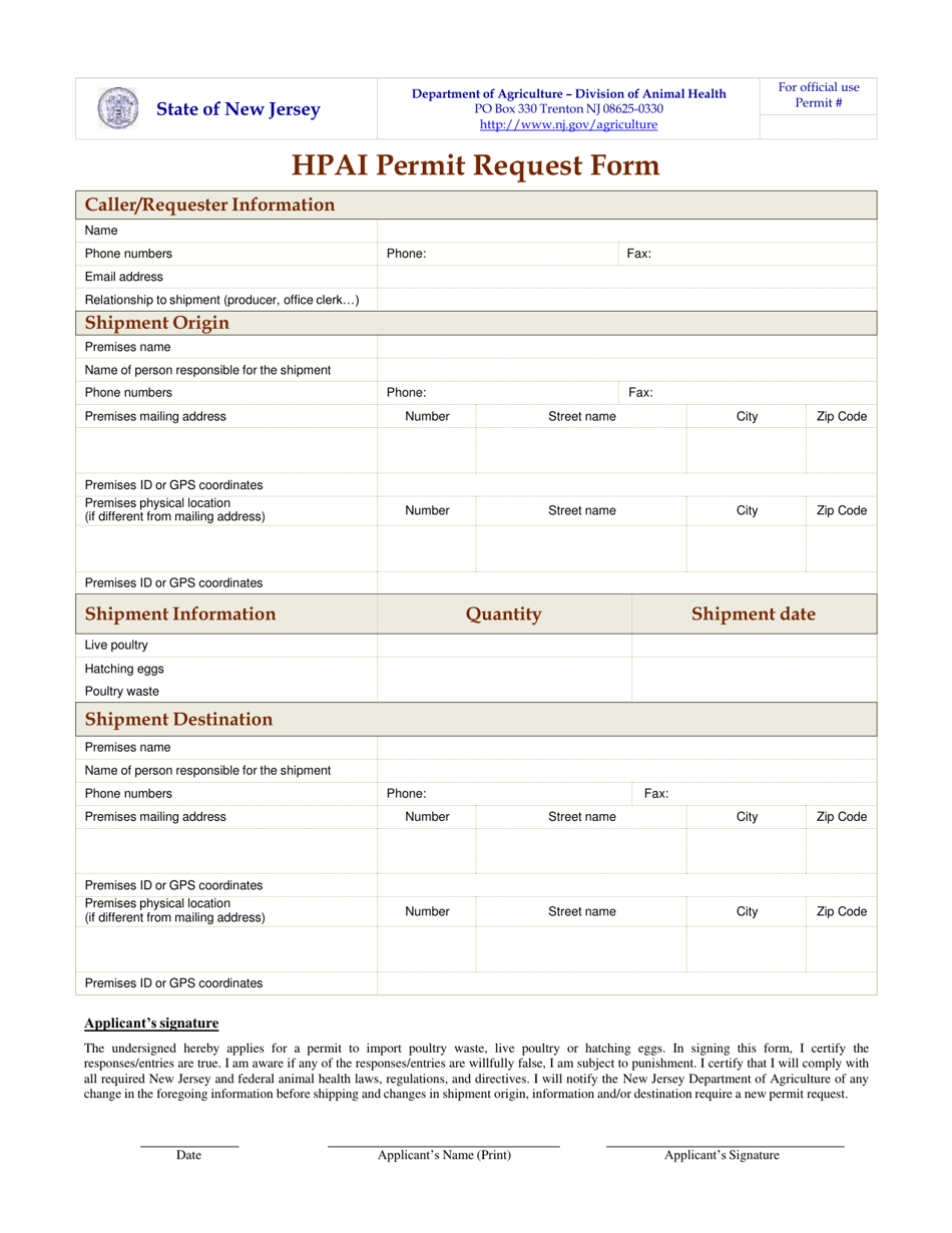 Hpai Permit Request Form - New Jersey, Page 2