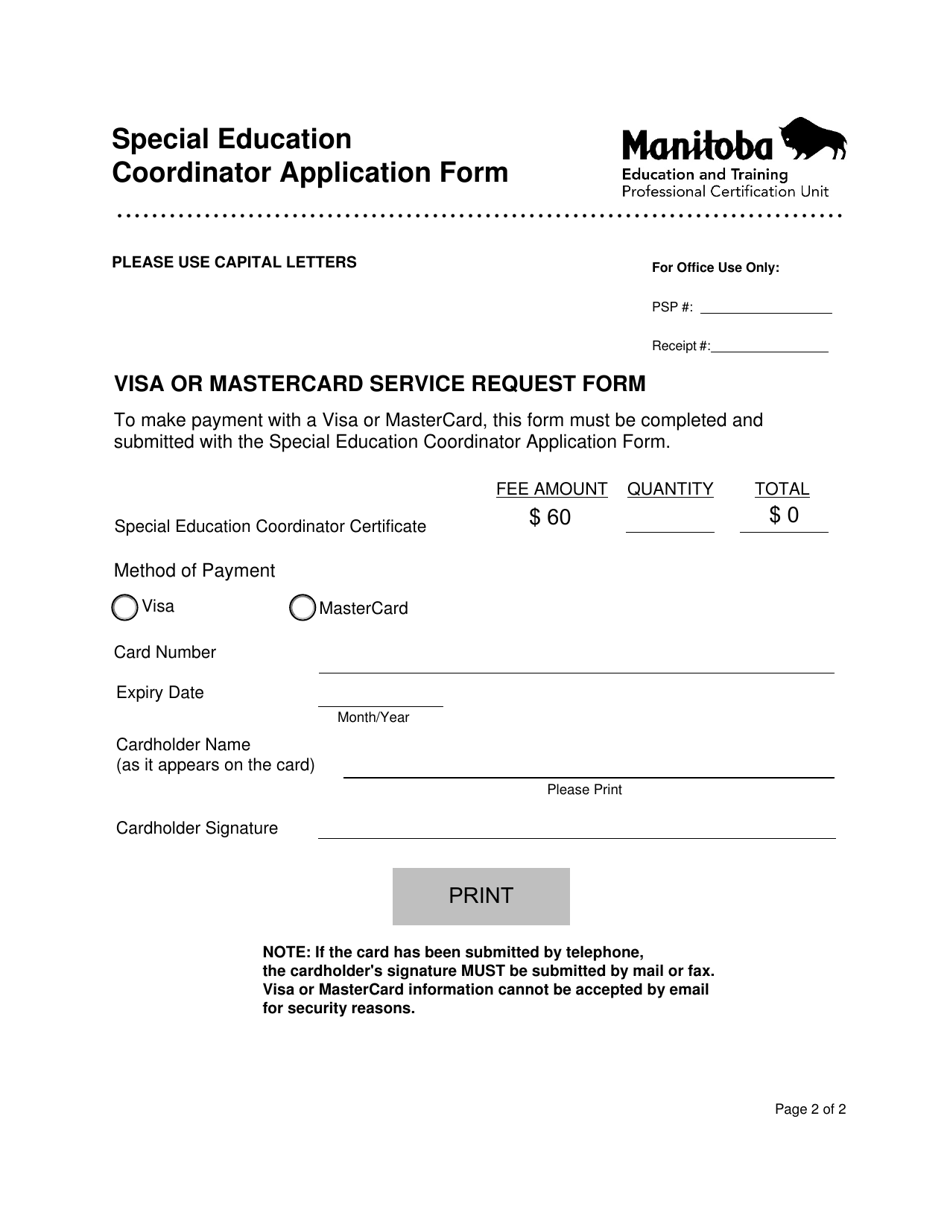 Special Education Coordinator Application Form - Manitoba, Canada, Page 2