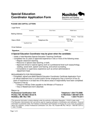 Document preview: Special Education Coordinator Application Form - Manitoba, Canada