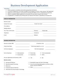 Document preview: Business Development Application - Prince Edward Island, Canada